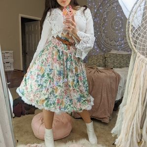 Vintage Pleated Floral Midi Skirt